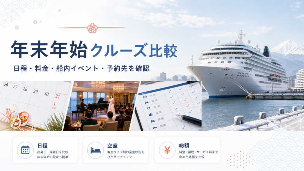 年末年始クルーズ比較｜日程・料金・船内イベント・予約先を確認の比較イメージ