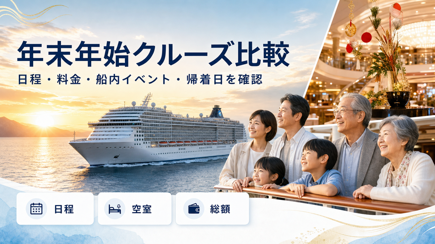正月クルーズ比較｜年末年始の料金・出発日・おすすめ客船の比較イメージ