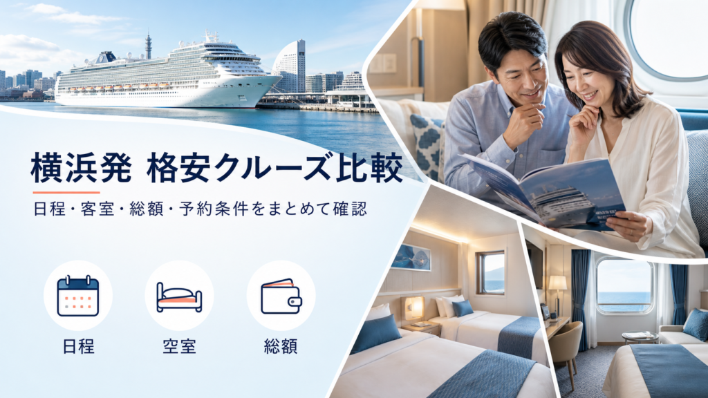 横浜発クルーズ格安｜料金・日程・予約先を比較の比較イメージ